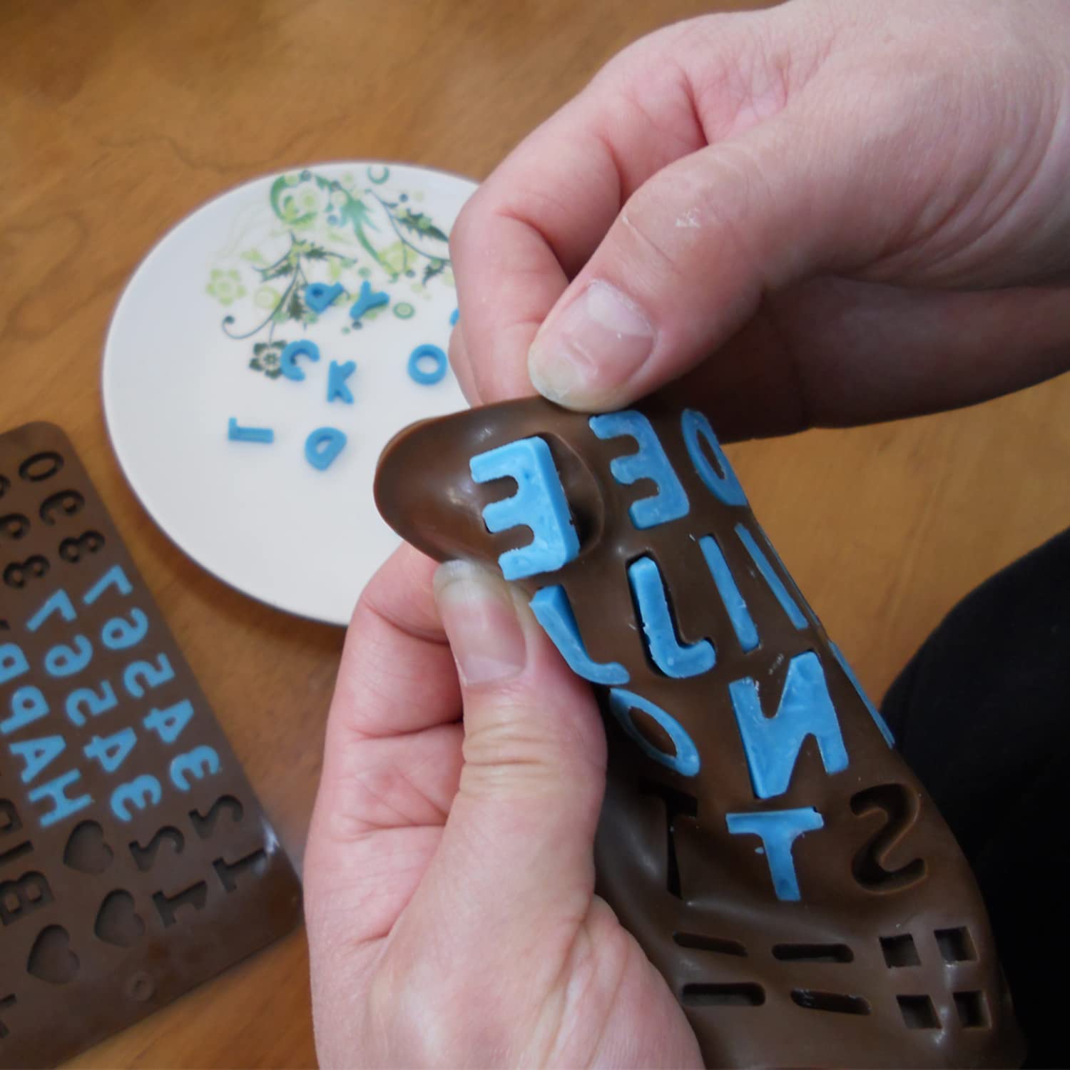Murong Silicone Letter Number Molds,Reusable Chocolate Molds With Happy Birthday Cake Decorating Symbols(Brown 2Pcs)