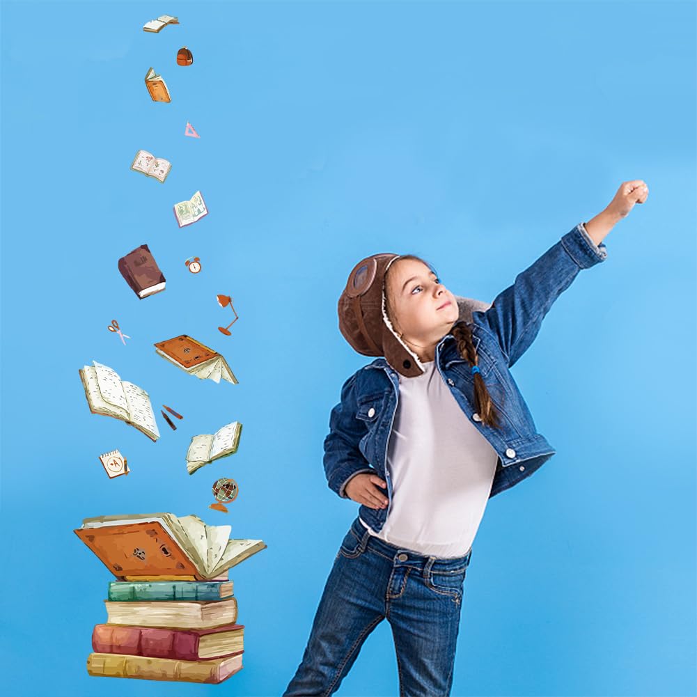 Superdant Magic Book Wall Decals Wall Stickers With Flying Book School Bag Scissors For Bedroom Wall Mural Ruler Globe Wall Deco