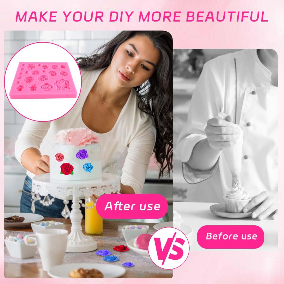 Obtanim Silicone Rose Flower Fondant Mold 21 Cavity Roses Shape Cake Cupcake Top Decoration Mould For Chocolate Handmade Candy M