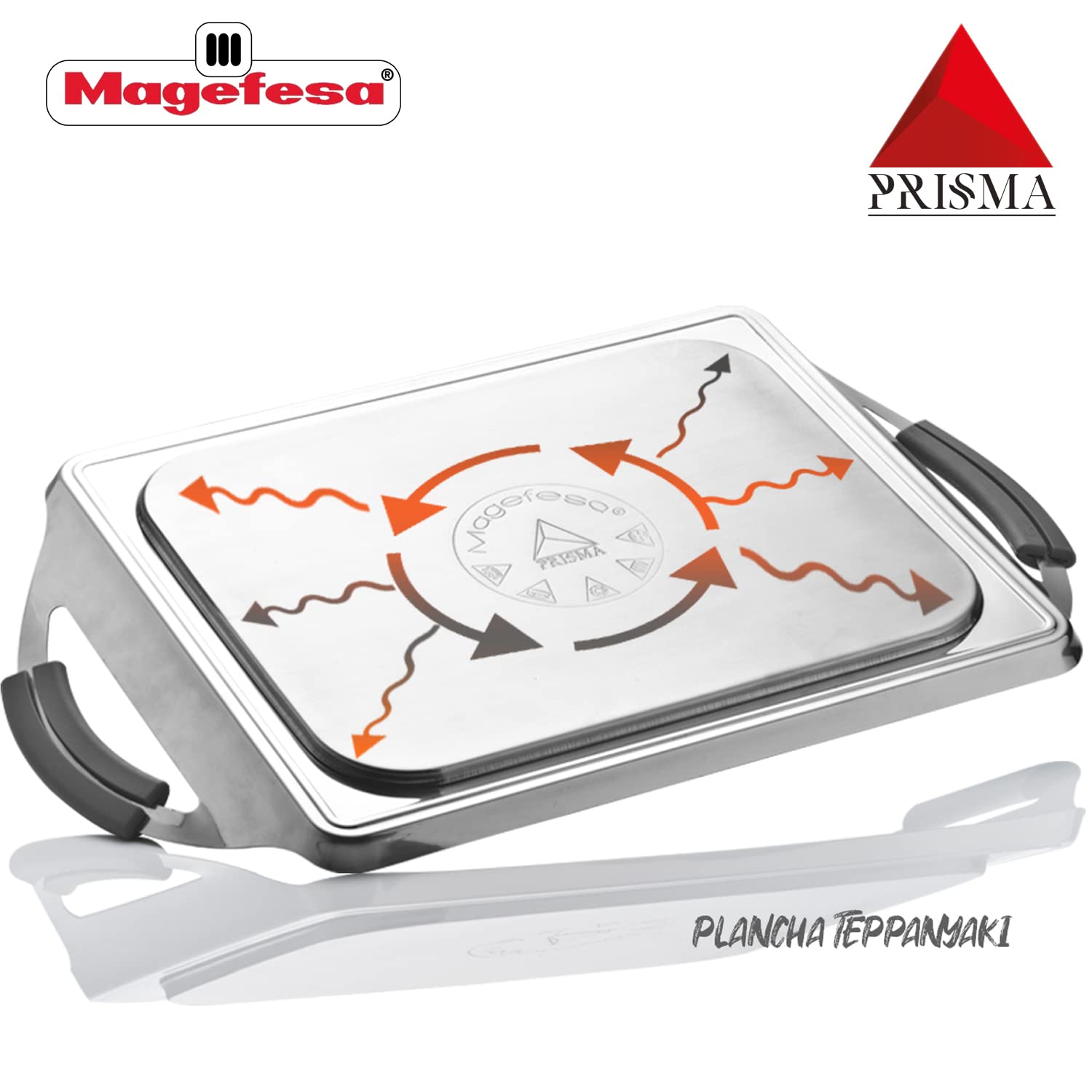 Magefesa Prisma - 10.8 Inches Teppanyaki Griddle Pan, Made In 18/10 Stainless Steel, Triple Layer Non-Stick, For All Types Of Ki