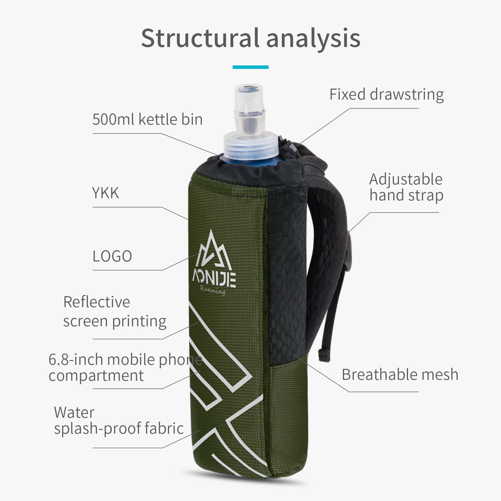 Aonijie Quick Grip Handheld Water Bottle For Running, Hand Strap Hydration Pack With 500Ml Handheld Soft Flask Water Bottle (Oli