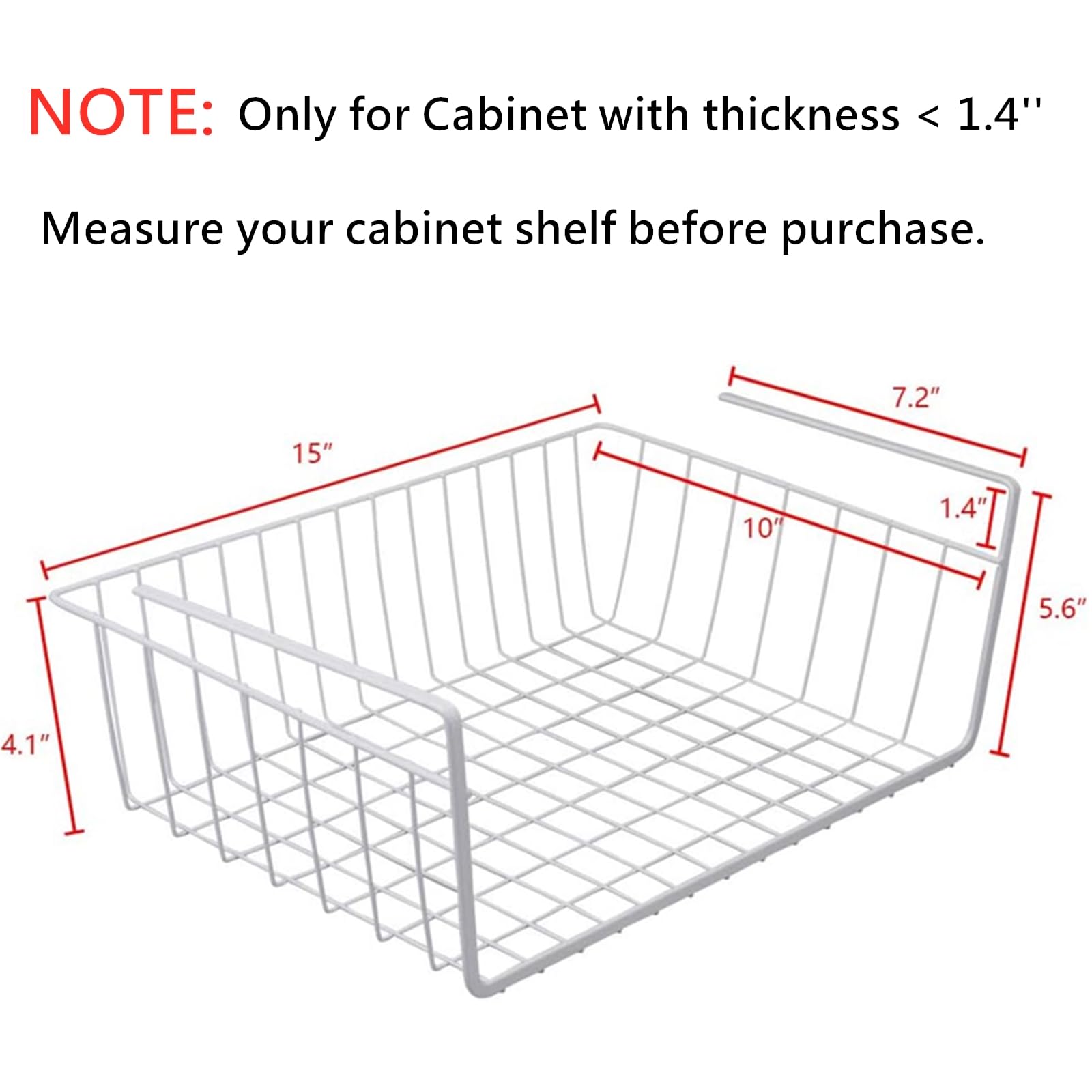Tebery 2 Pack White Under Shelf Wire Basket Hanging Storage Baskets, Under Cabinet Add-On Storage Racks Slide-In Baskets Organiz