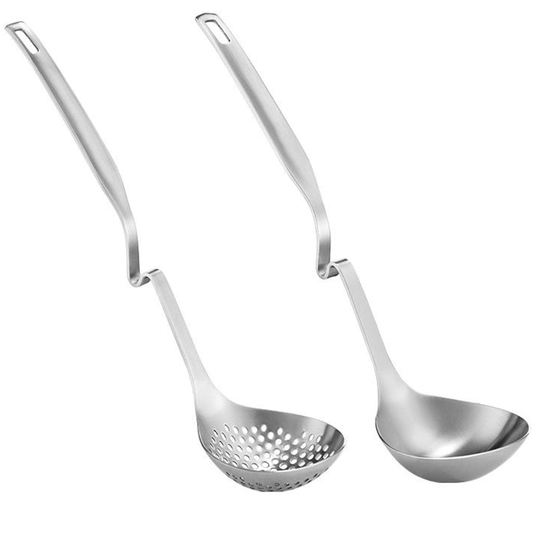 Bulckrew Hot Pot Soup Ladle Spoon Slotted Spoons For Cooking, 304 Stainless Steel Ladle/Skimmer Spoon Ladle Strainer-Set Of 2,12
