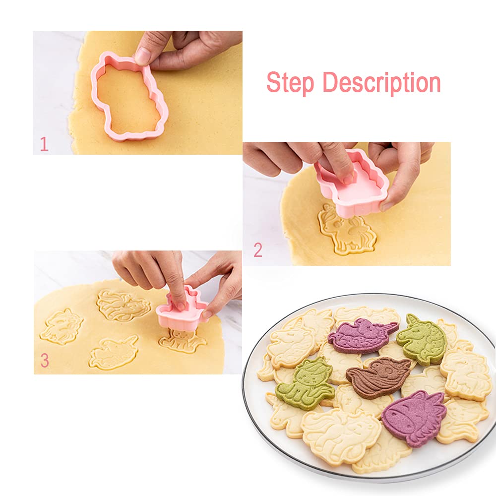 Novel Unicorn Cookie Cutters And Stamper, 6-Style 3D Unicorn Cookie Cutters Set For Kids Birthday Party And Festival (Pack Of 12