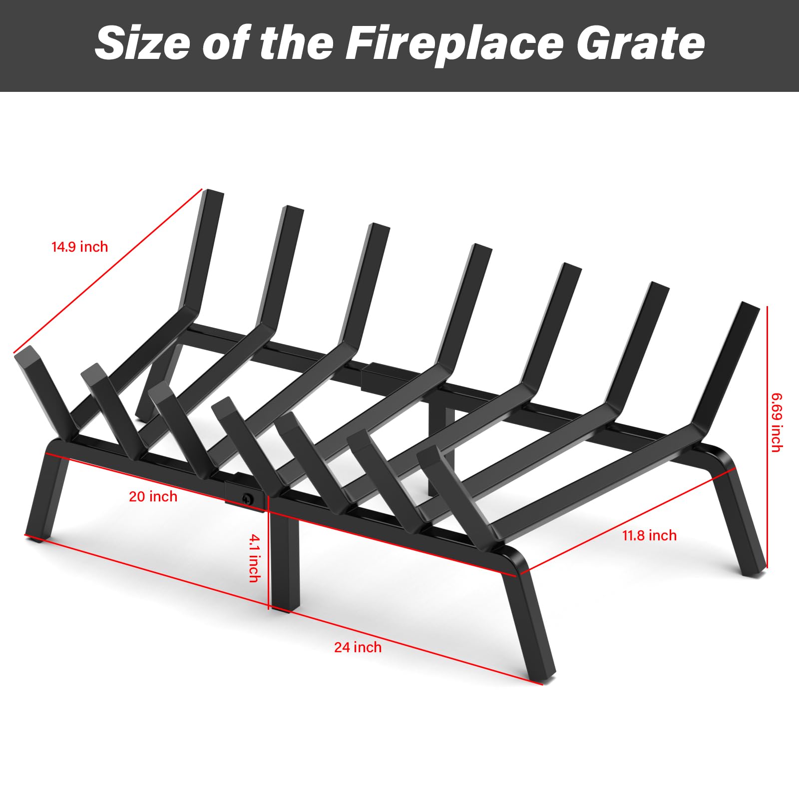 Snogswog 24'' Fireplace Grate, Solid Steel Firewood Burning Rack, Heavy Duty Fire Grates, Matt Black Fireplace Rack, 7-Bars Fire