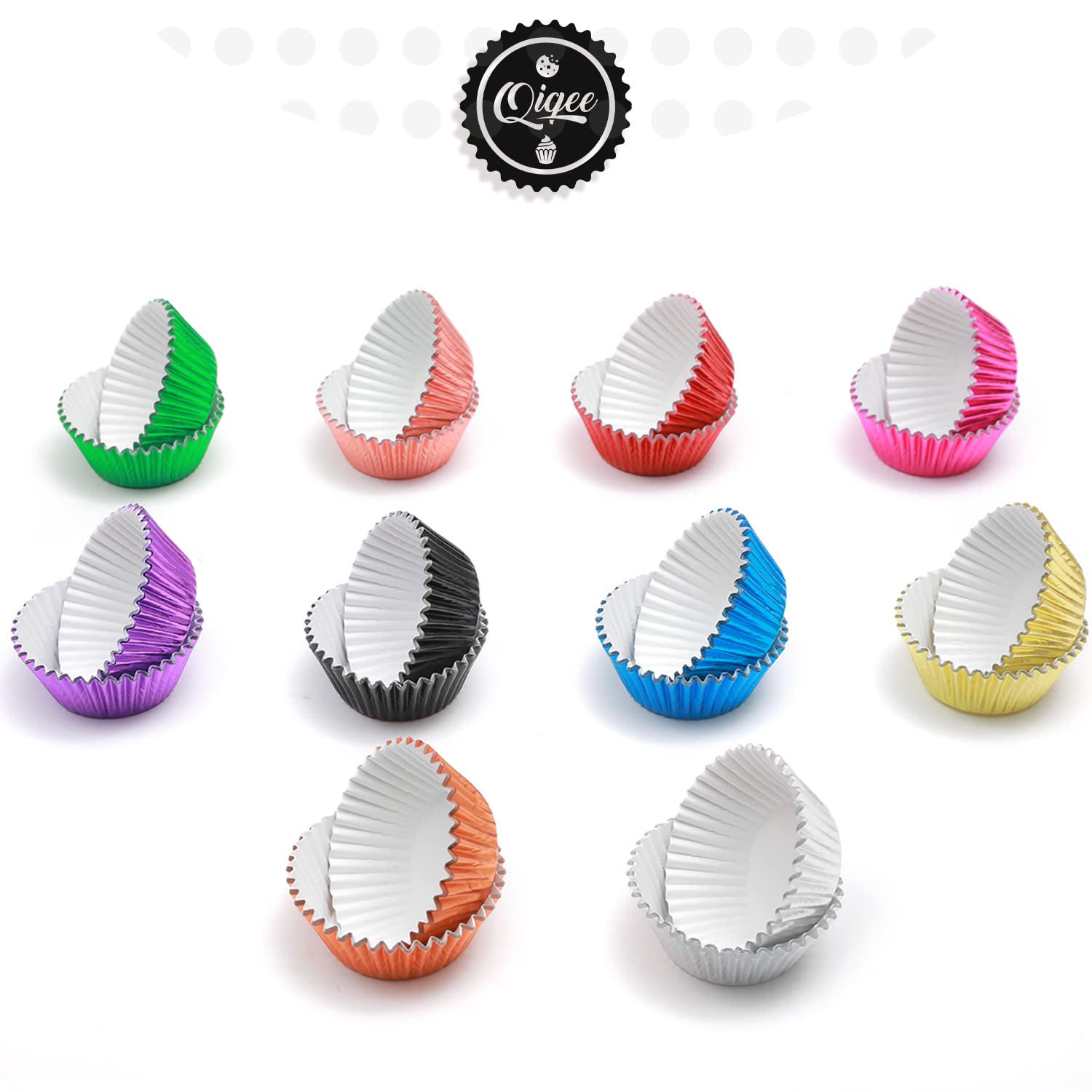 Qiqee 500Pcs Foil Cupcake Liners For Baking Standard Size Thick & Sturdy Oil Resistance, 10 Color Baking Cups Muffin Liners Pape