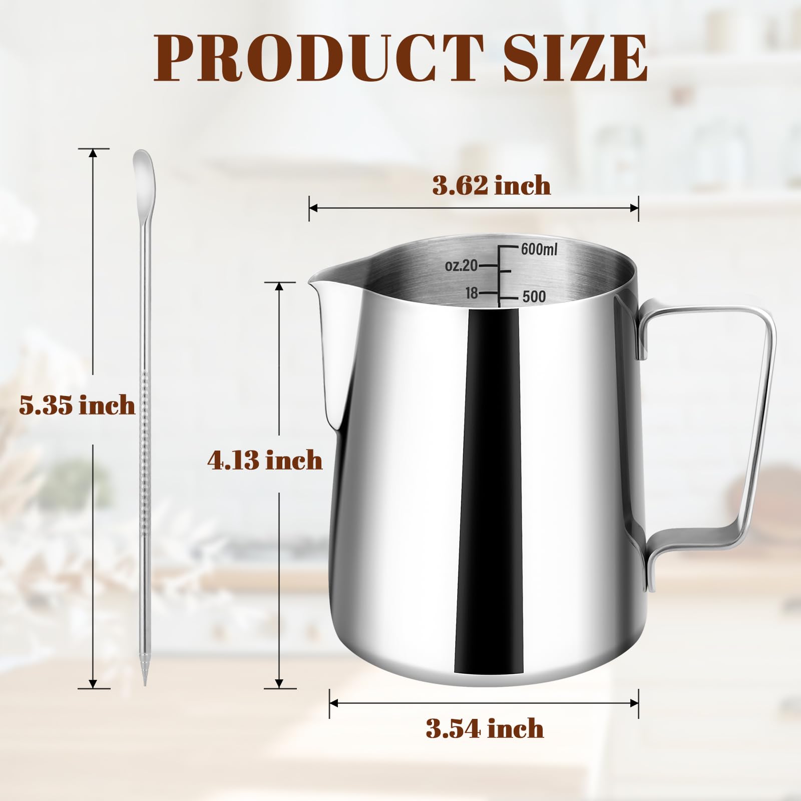 Amrules Milk Frothing Pitcher, 20Oz Milk Frother Cup With Clear Scale, 304 Stainless Steel Cappuccino Espresso Machine Accessori