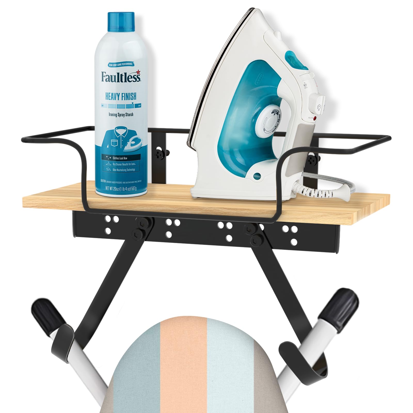 SMZCTYI Iron Board Holder, Wall Mount with Adjustable Hooks for Y & TLeg Iron, Base Basket for Laundry Room, Bedroom