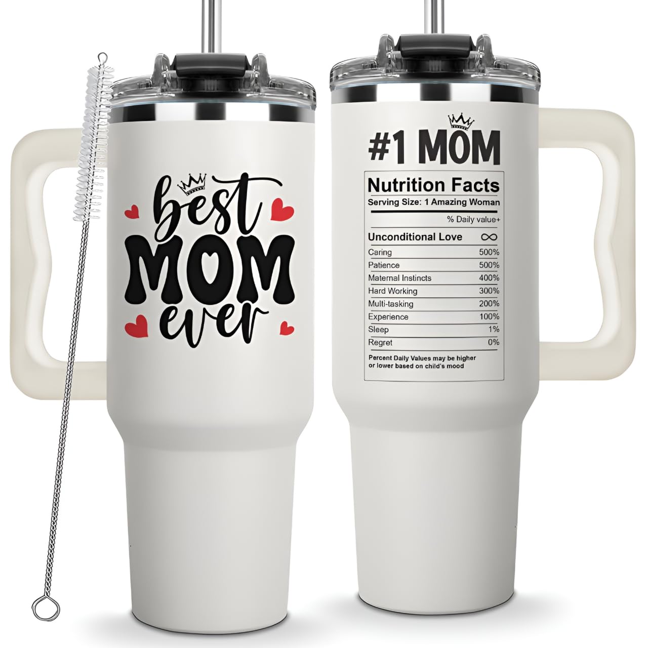 Christmas Gifts For Mom - Best Mom Ever Tumbler With Handle 40oz, Mommy Coffee Mug, Mama Tumblers, Momma Gift Ideas, Funny Birth