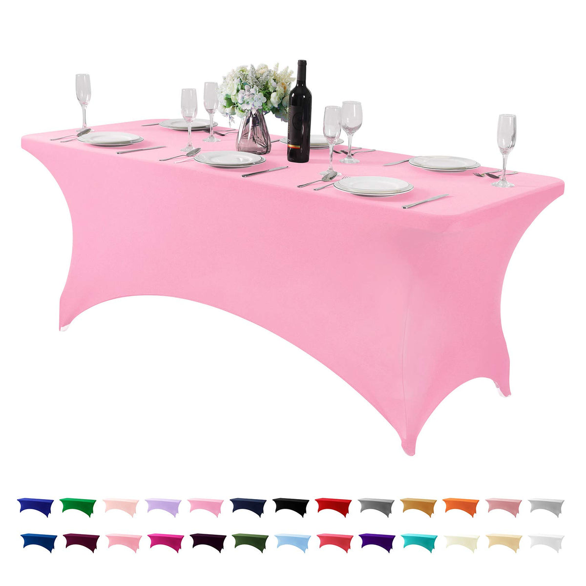 Hezuzo Spandex Table Cover For 6Ft Table Universal Fitted Stretch Tablecloth For Party, Banquet, Wedding And Events-Pink