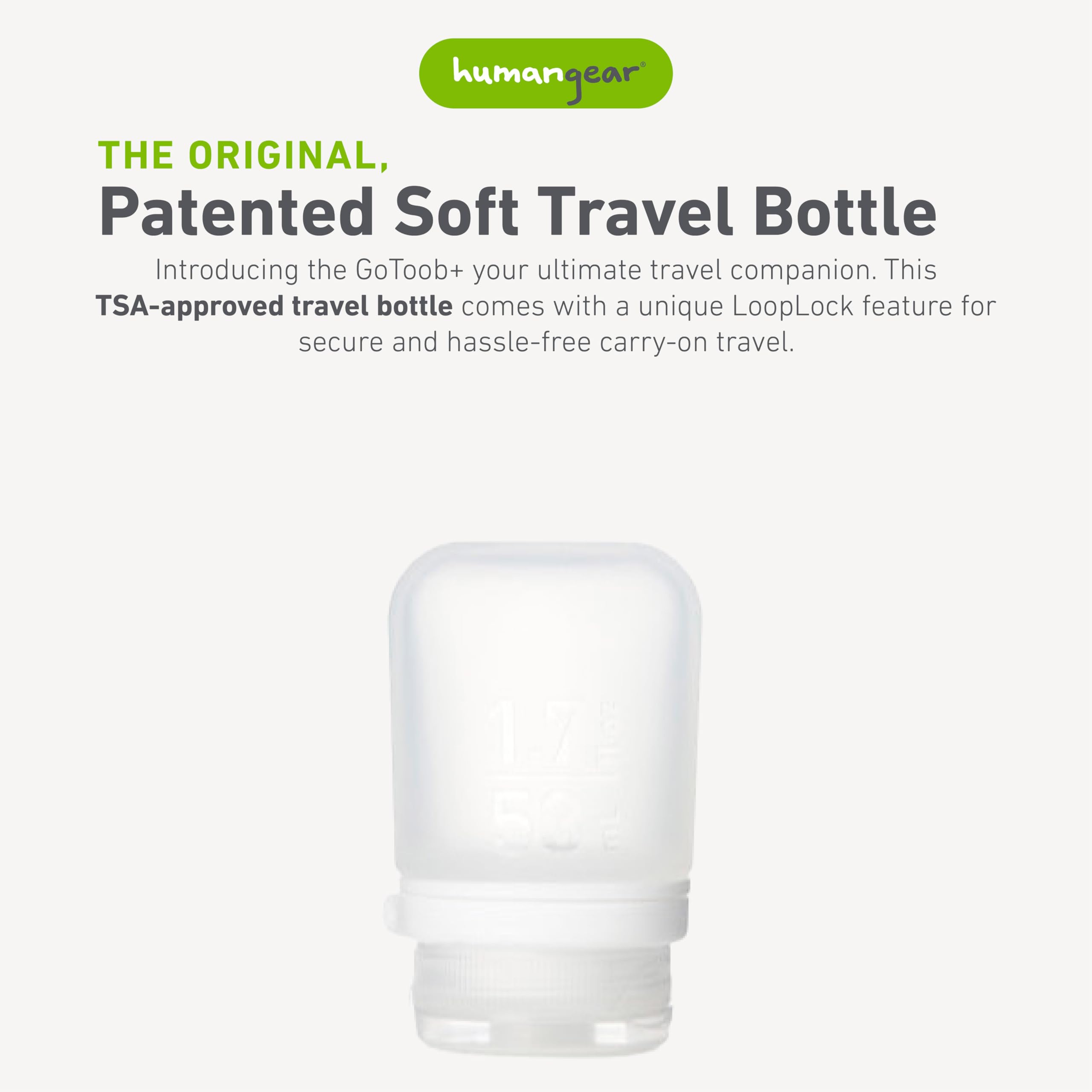 Humangear Gotoob+ (Small) | Refillable Silicone Travel Bottle | Locking Lid | Food-Safe Material | Clear, Small (1.7 Fl.Oz; 53Ml