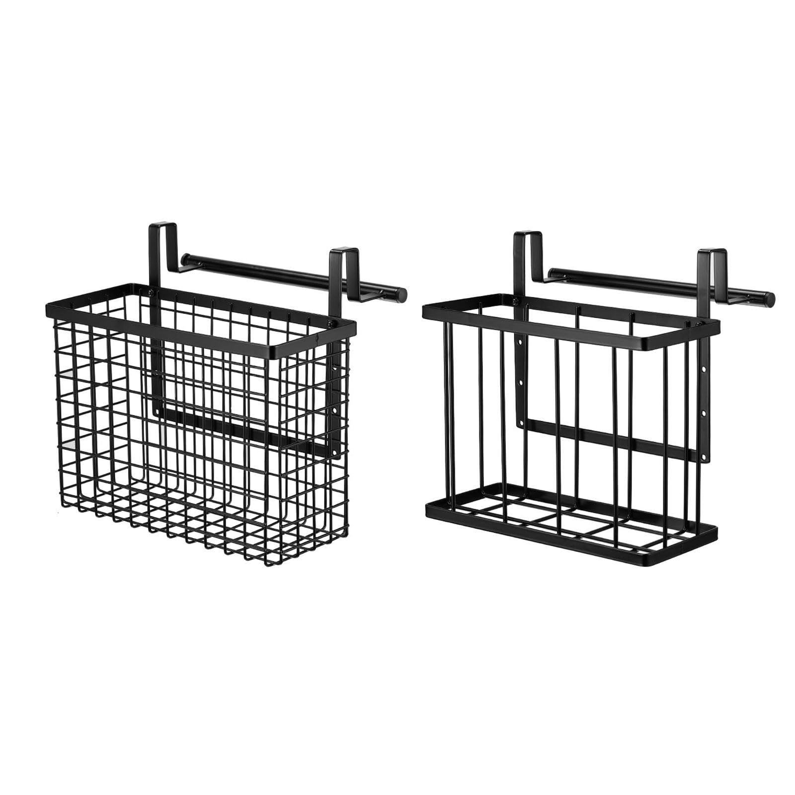 Uxcell 2 Pack Cabinet Door Organizer with Towel Bar, Metal Wire Baskets with Hooks, Over Cabinet Door Organizer for Kitchen, Pan