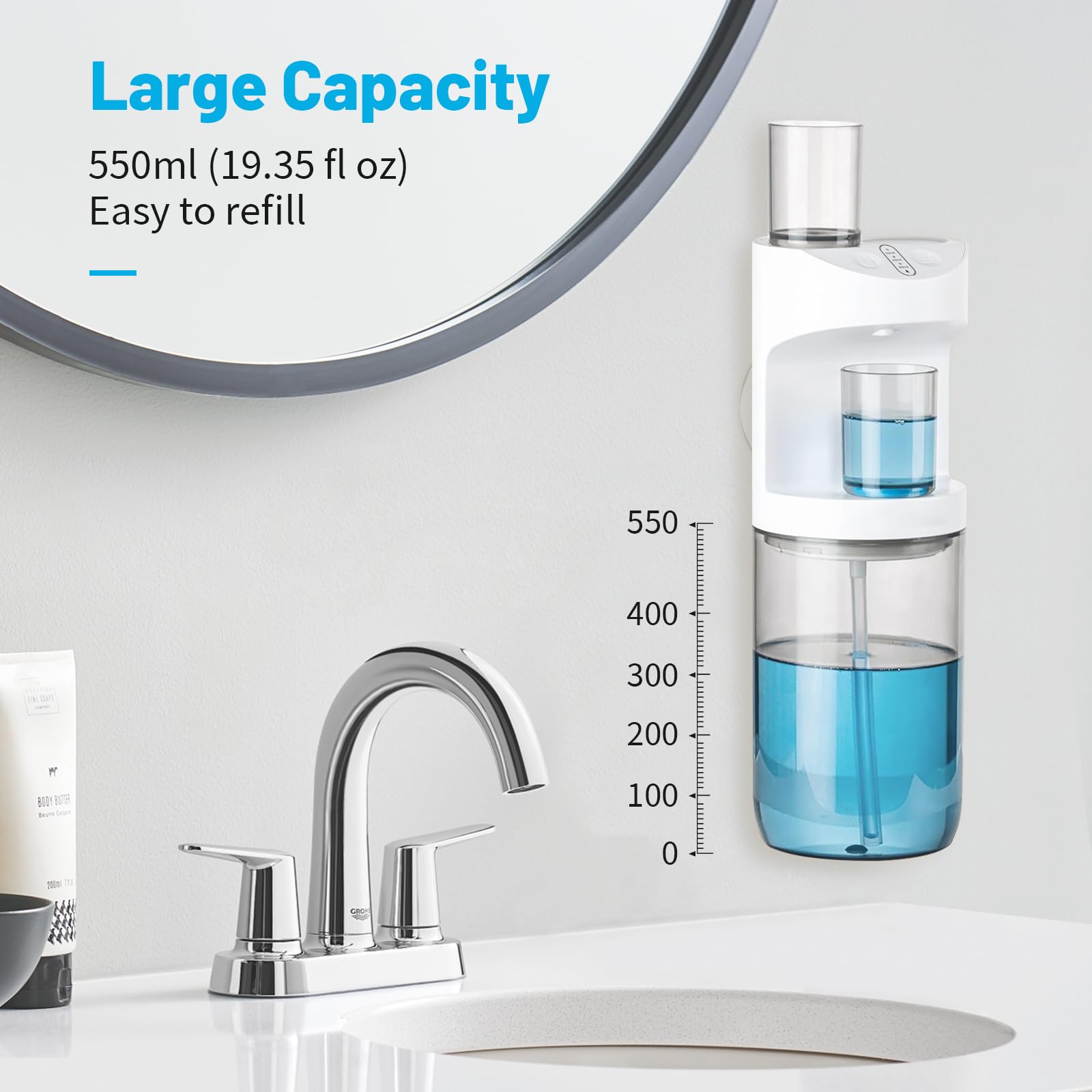 Fovvzdil Automatic Mouthwash Dispenser, 19.35Oz Touchless Electric Wall-Mounted & Countertop, Rechargeable Mouth Wash Dispensers