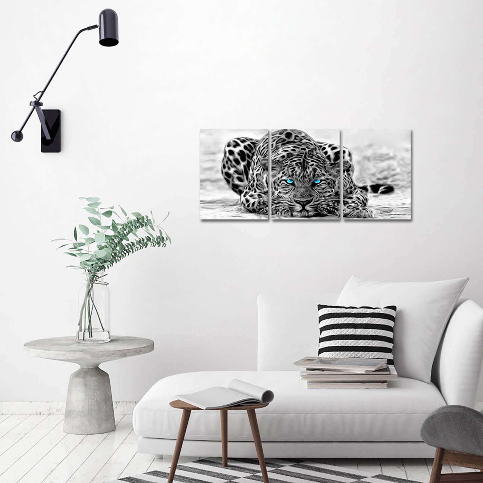 Welmeco Black And White Leopard Decor Pictures Animal Canvas Wall Art Prints, Ready To Hang For Home Decor,12Inx16Inx3Pieces