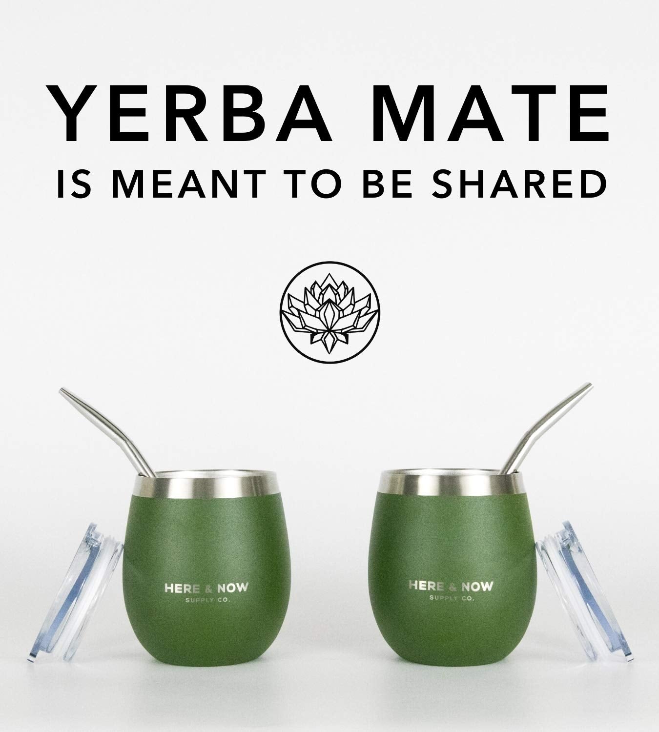 Here & Now Yerba Mate Cup And Bombilla Set | 2 Mate Gourds, Spill Resistant Lids, & Mate Straws | Bombilla Brush & Pouch Include