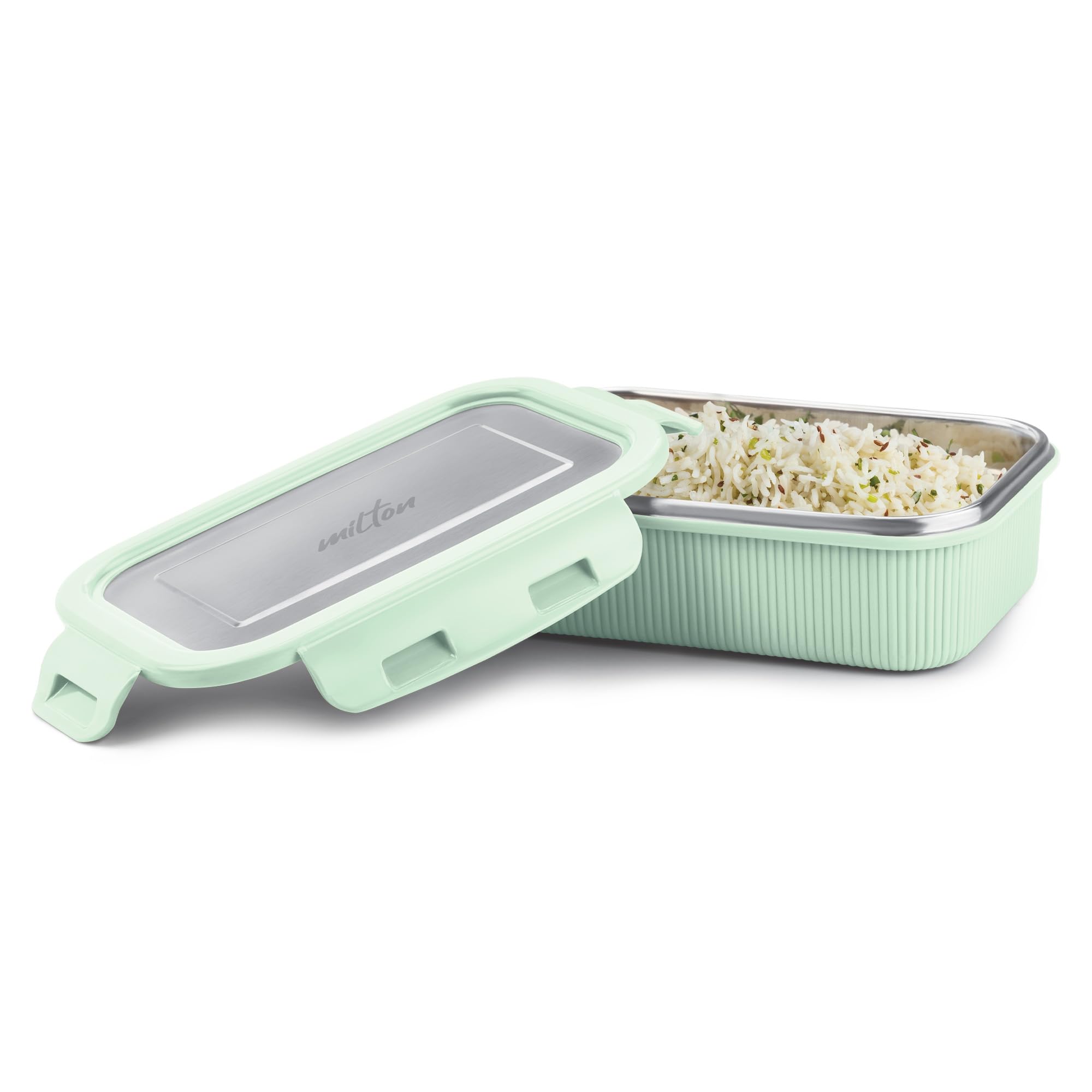 Milton Cool Touch Rectangular 600 Stainless Steel Container, 580 Ml, Aqua Green | Microwave Safe | Food Grade | Bpa Free | Refri