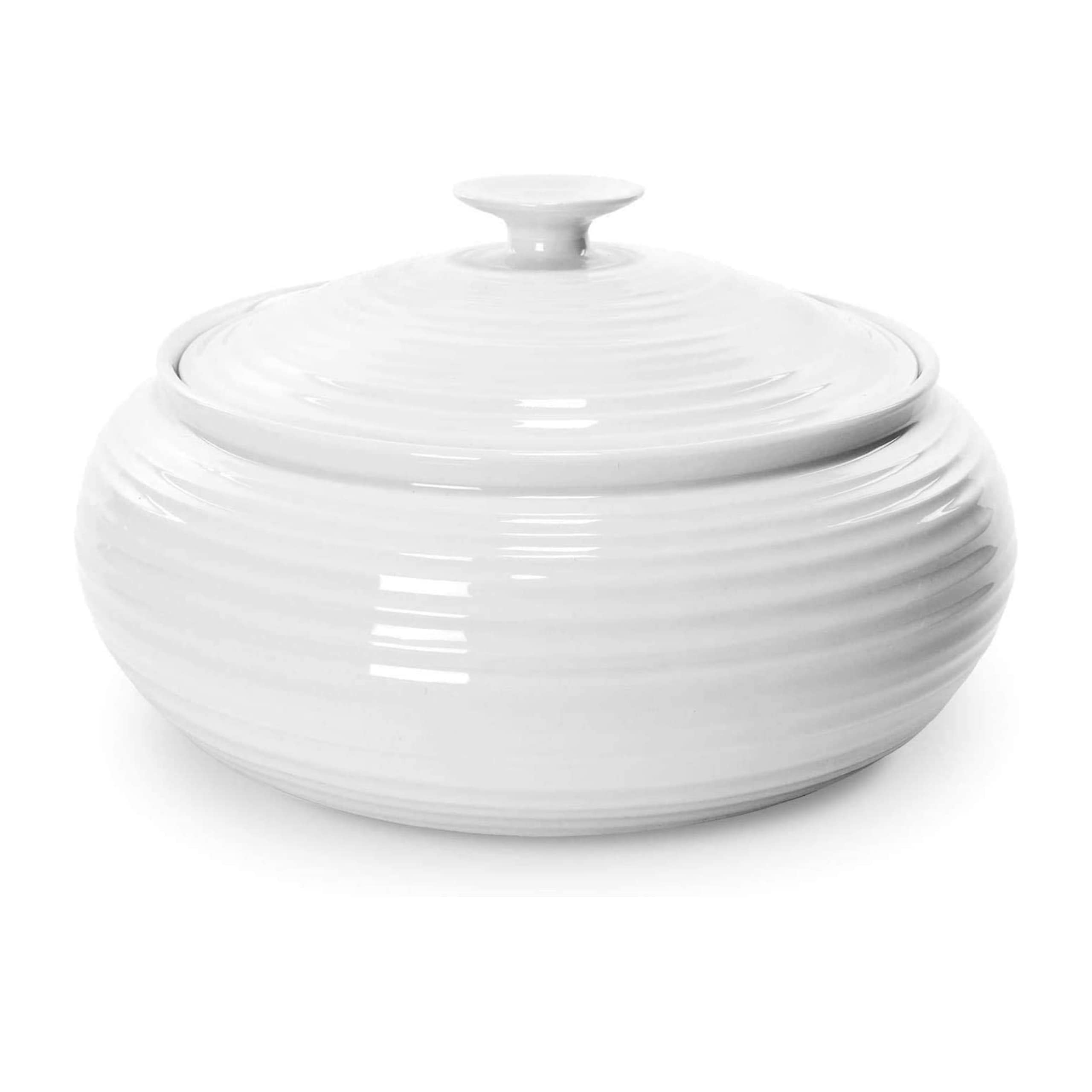 Portmeirion Sophie Conran Low Covered Dish | 3 Qt. White Round Serving Dishware | Made from Fine Porcelain | Dishwasher and Micr