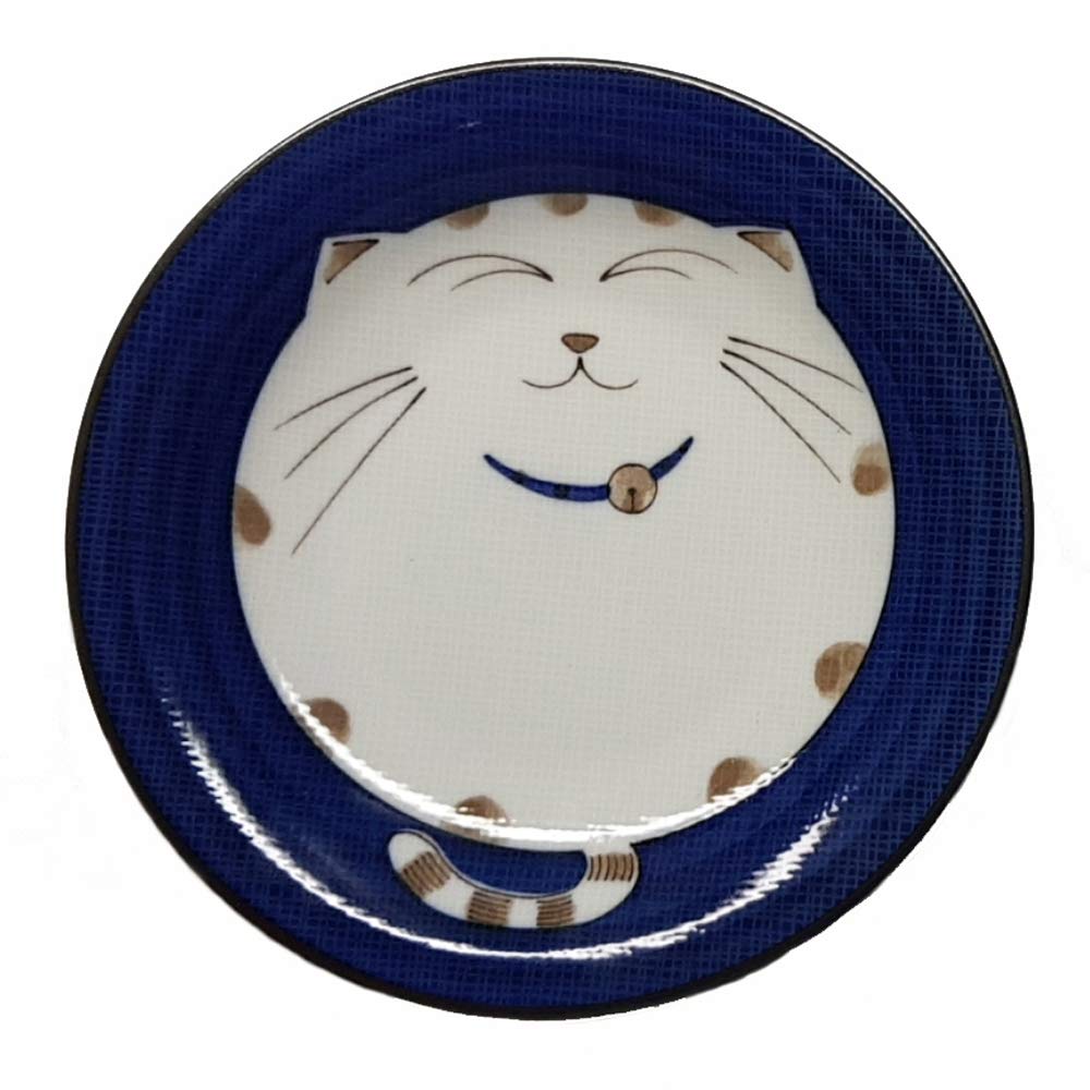 Japanbargain 2560X4, Set Of 4 Japanese Round Porcelain Appetizer Plate For Dessert Cake Snack Maneki Neko Smiling Lucky Cat Patt