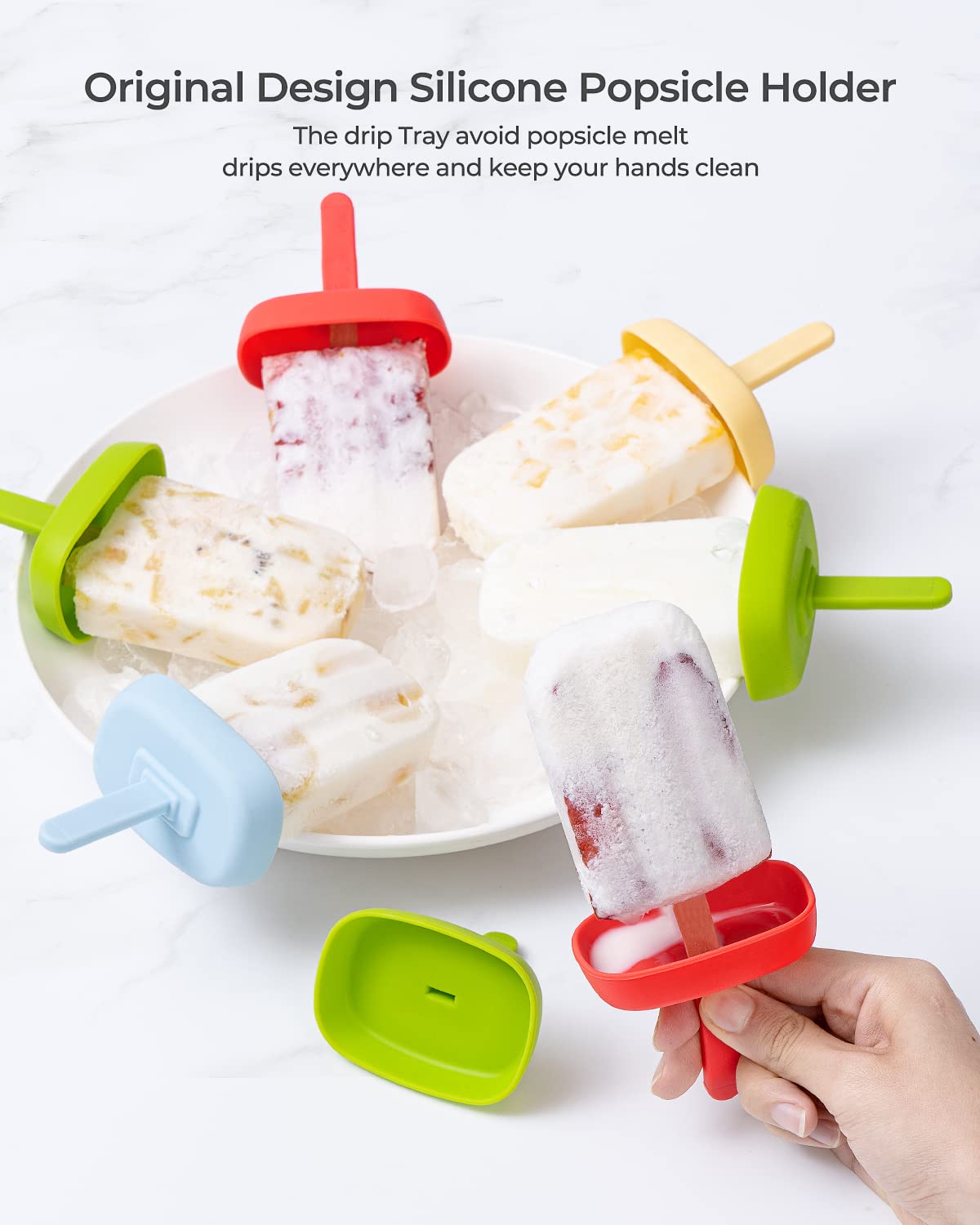 10 Cavity Large Silicone Popsicle Molds With Popsicle Holders/Popsicle Drip Catcher, Meetrue Silicone Bpa-Free Popsicle Maker Mo