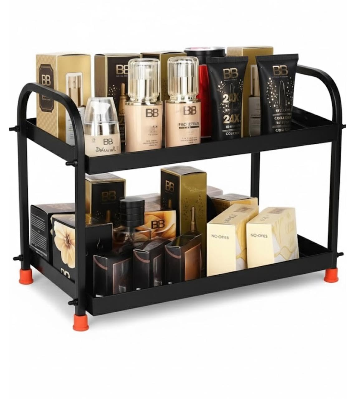 AB99 COLLECTION 2 Tier Kitchen Counter Shelf Organizer | Heavy Duty Metal Storage Rack with Handles | Multipurpose Spice Rack, B