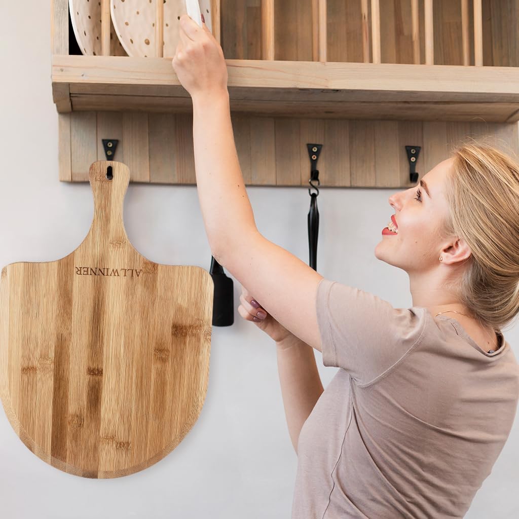 Allwinner Pizza Peel 12 Inch, 2 Pack Bamboo Pizza Paddle, Wooden Pizza Peels For Making Pizza, Pizza Bread Pie Cutting Board For