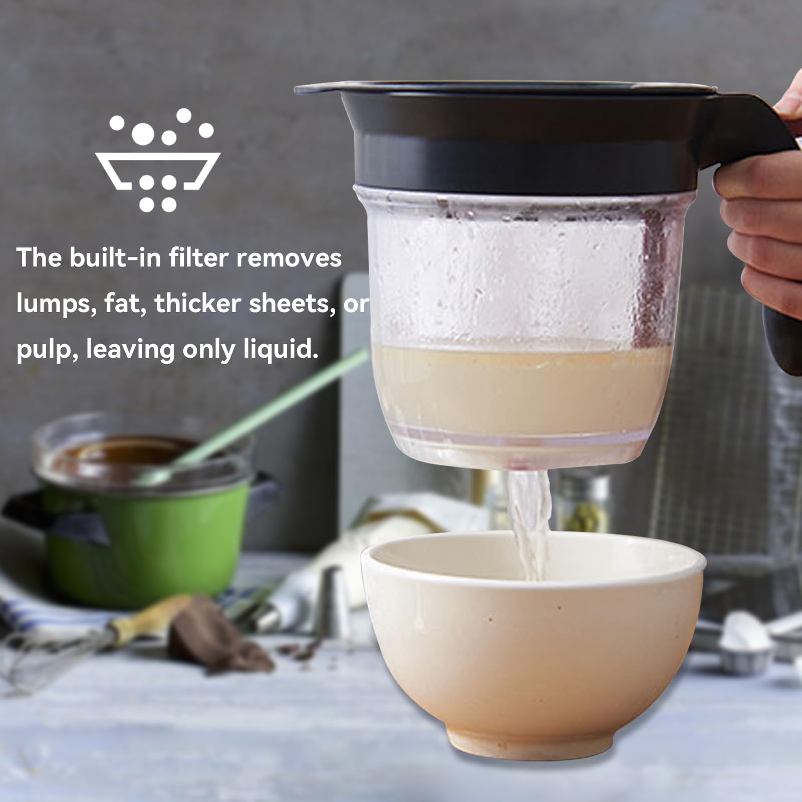 Fat Separator With Bottom Release, 33.8Oz Plastic Fat Separator Measuring Cup And Strainer With Bottom Release For Gravy, Oil, S