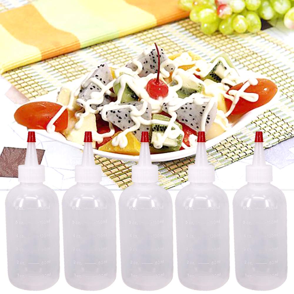 Belinlen 20 Pack 6-Ounce Plastic Squeeze Bottles With 20Pcs Red Tip Caps And Measurement - Good For Crafts, Art, Glue, Multi Pur