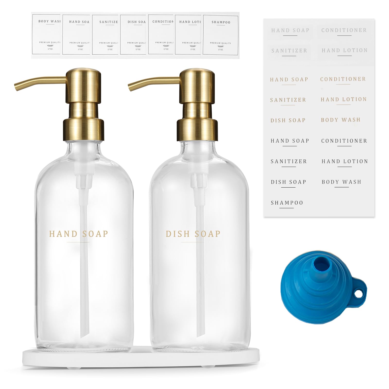 Glass Soap Dispenser - Dish Soap Dispenser For Kitchen And Hand Soap Dispenser Set, Bathroom Soap Dispenser With 304 Rust Proof