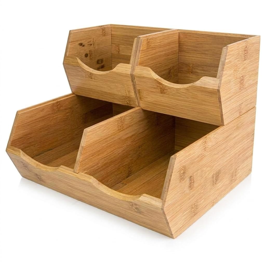 Uday Aura Essentials Bamboo Pantry Storage Bins  Stackable Potato & Onion Storage Bin Set of 3, Kitchen Countertop Organizer, F
