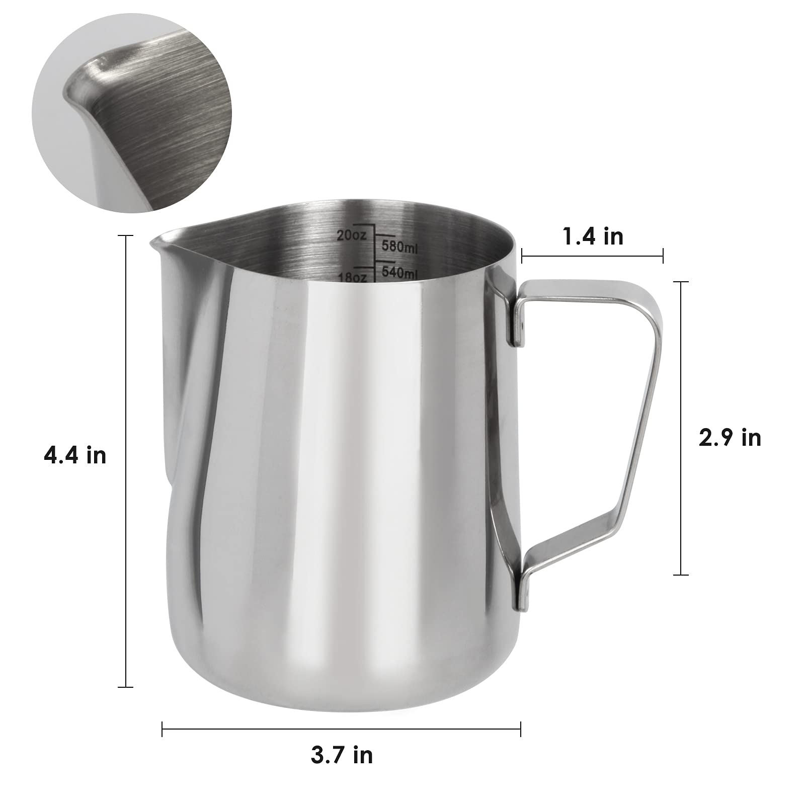 Milk Frothing Pitcher 20Oz(600Ml)Stainless Steel Steaming Pitchers For Espresso Machine Milk Coffee Cappuccino Latte Art Milk Ju