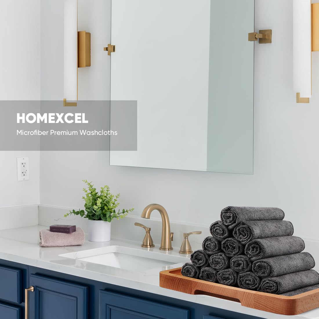 Homexcel Microfiber Washcloths 12 Pack, Highly Absorbent And Soft Face Towel, Multi-Purpose Grey Wash Cloths For Bathroom, Hotel