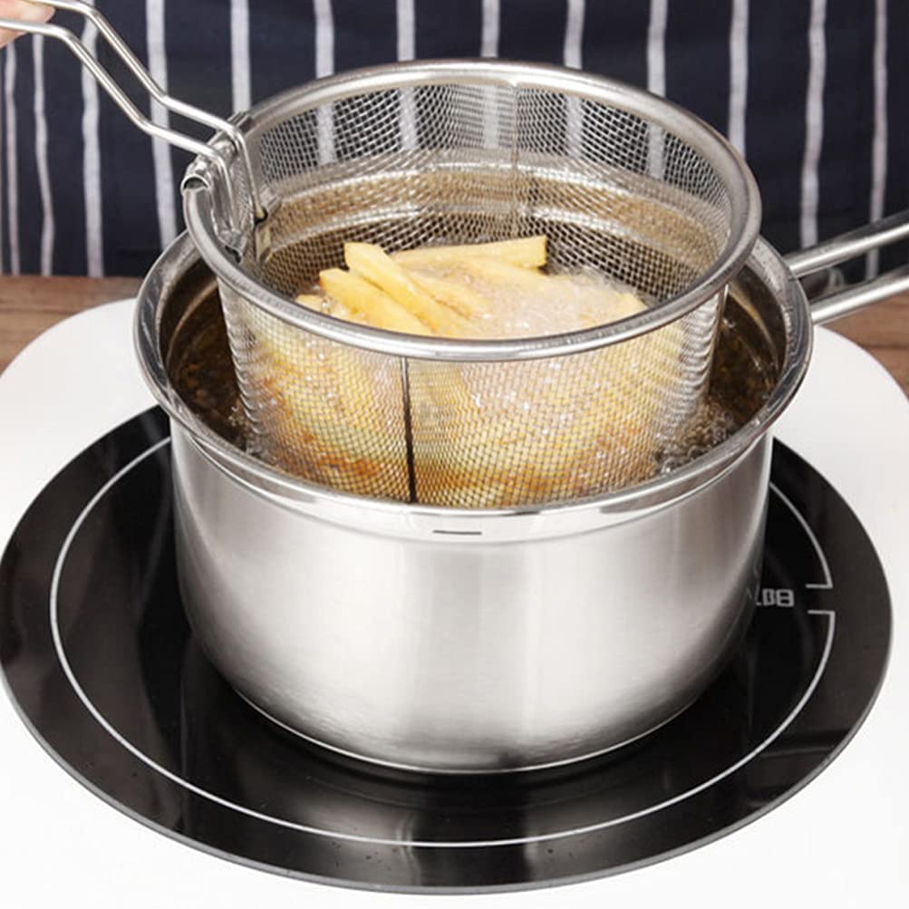 Kichvoe 2pcs Stainless Steel Mesh Strainer Basket Set - 15CM, Silver, Perfect for Noodles and Fried Foods