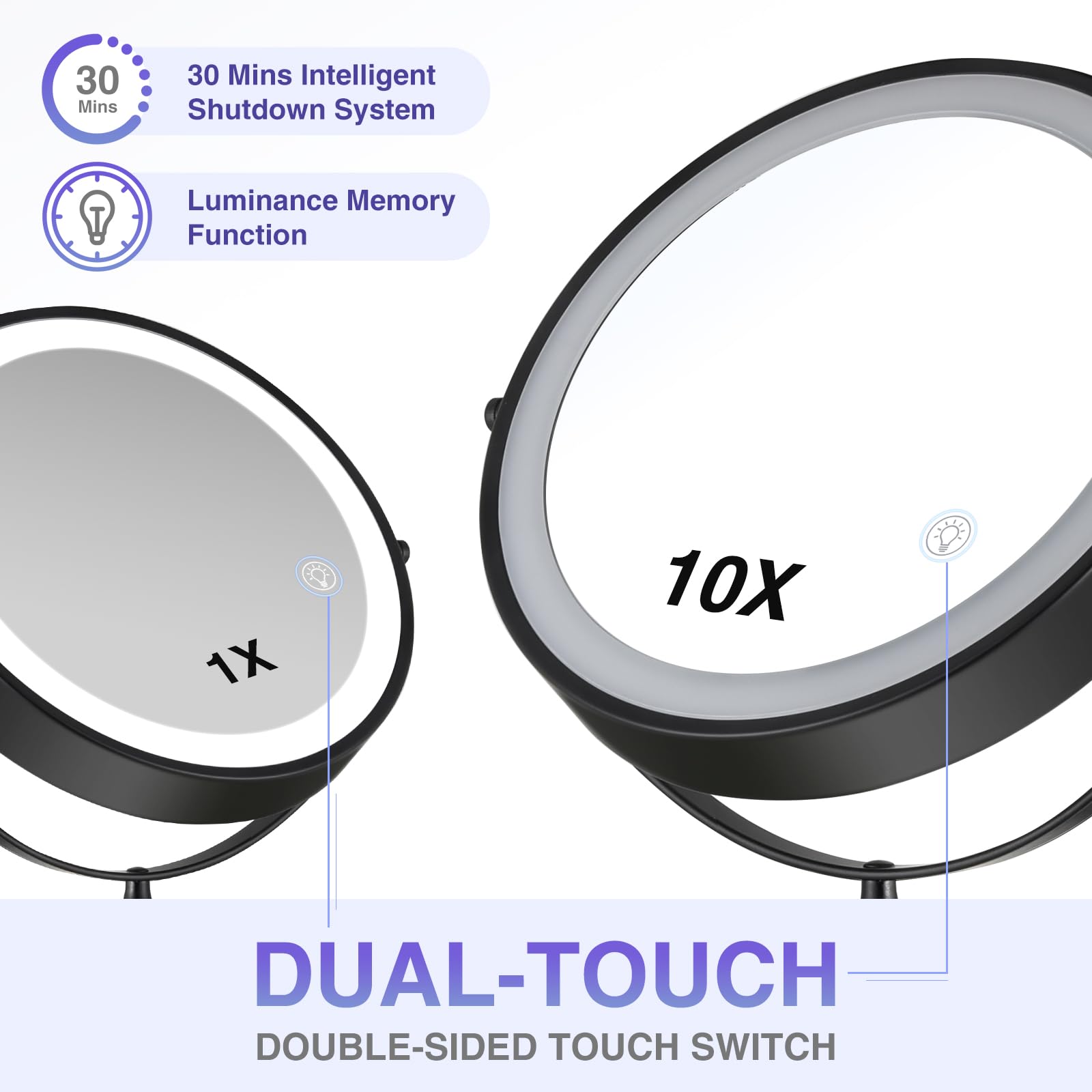 Rechargeable Wall Mounted Makeup Mirror, 8.5 Inch Double-Sided 1/10X Magnifying Bathroom Mirror With 3 Color Lights, Lighted Van