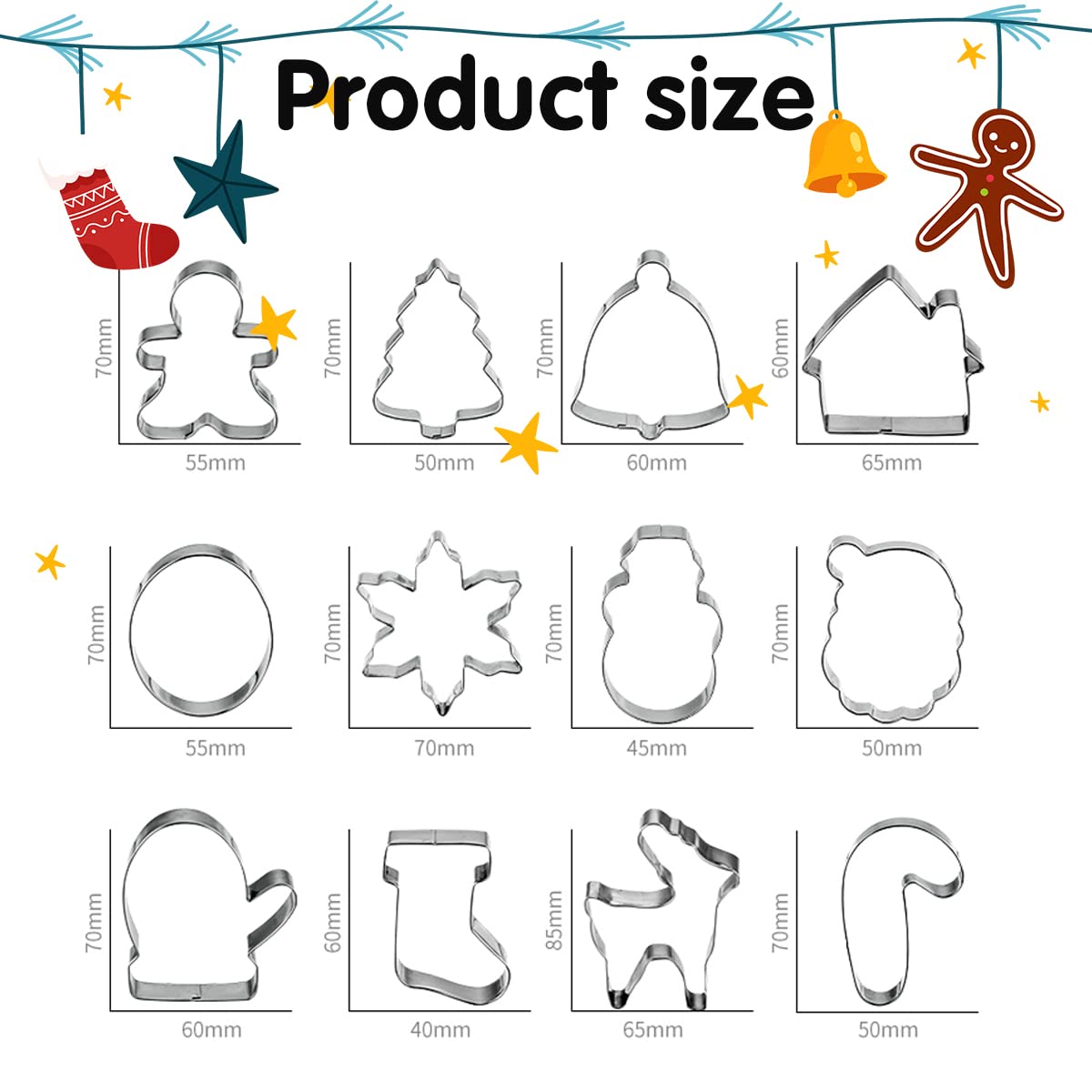 12 Pieces Christmas Cookie Cutters Set - Mini Cute Cookie Cutter Includes Gingerbread Men, Snowflake, Reindeer, Candie, Christma