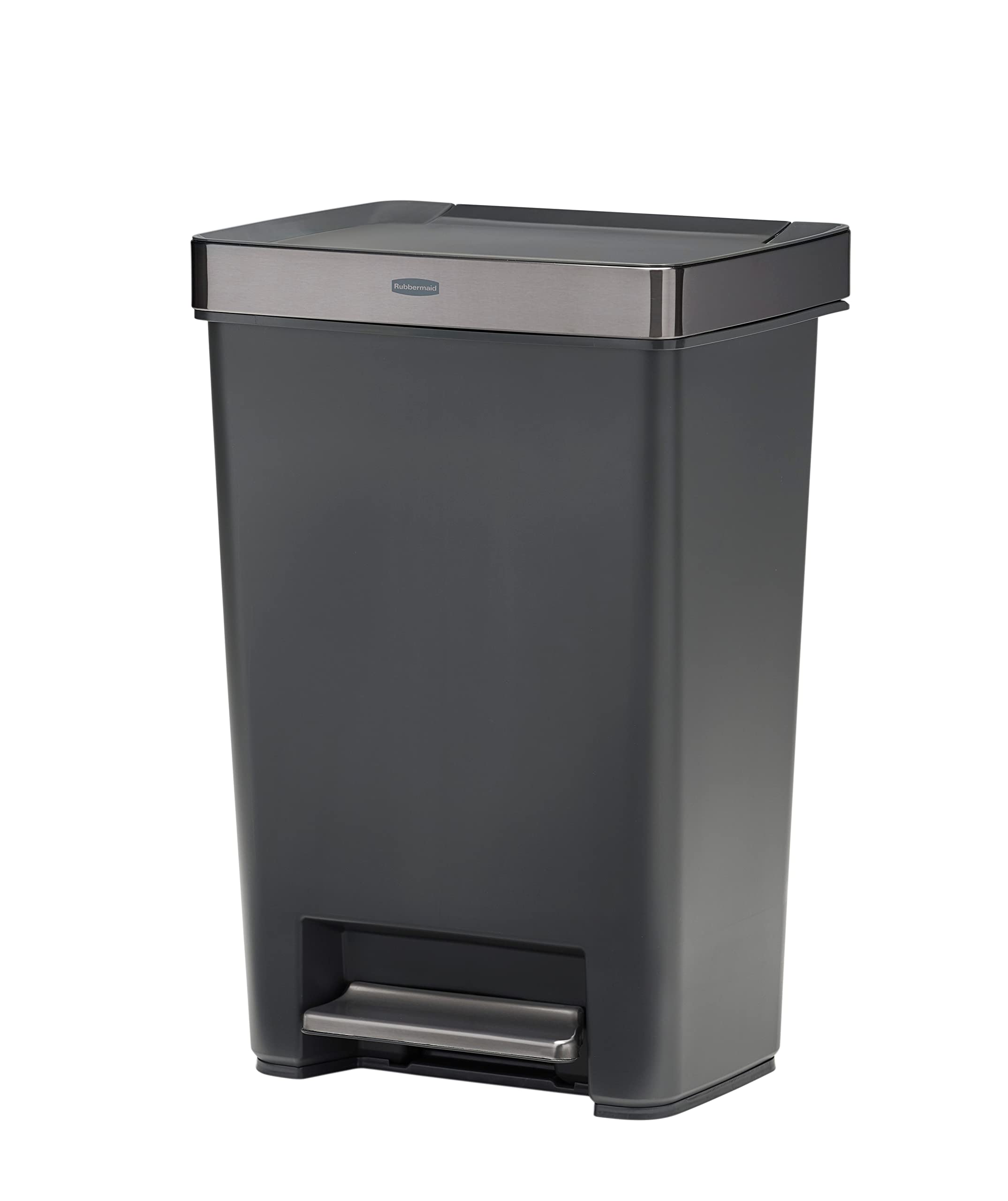Rubbermaid Premier Series Iii Step-On Trash Can For Home And Kitchen, With Stainless Steel Rim, 12.4 Gallon, Charcoal