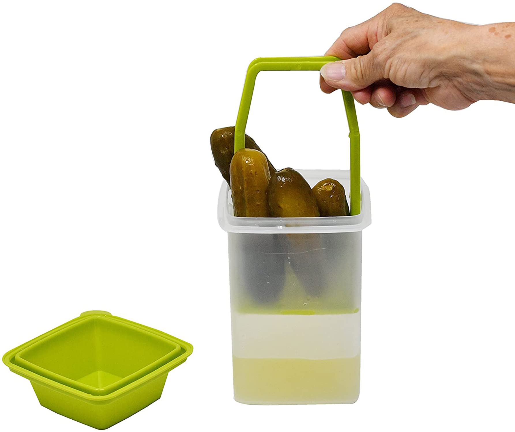 Home-X Set Of 2 Pickle Storage Containers, Straining Pickle Jar, Filter Insert, Sieve Food Saver Container, 7     L X 4     W X