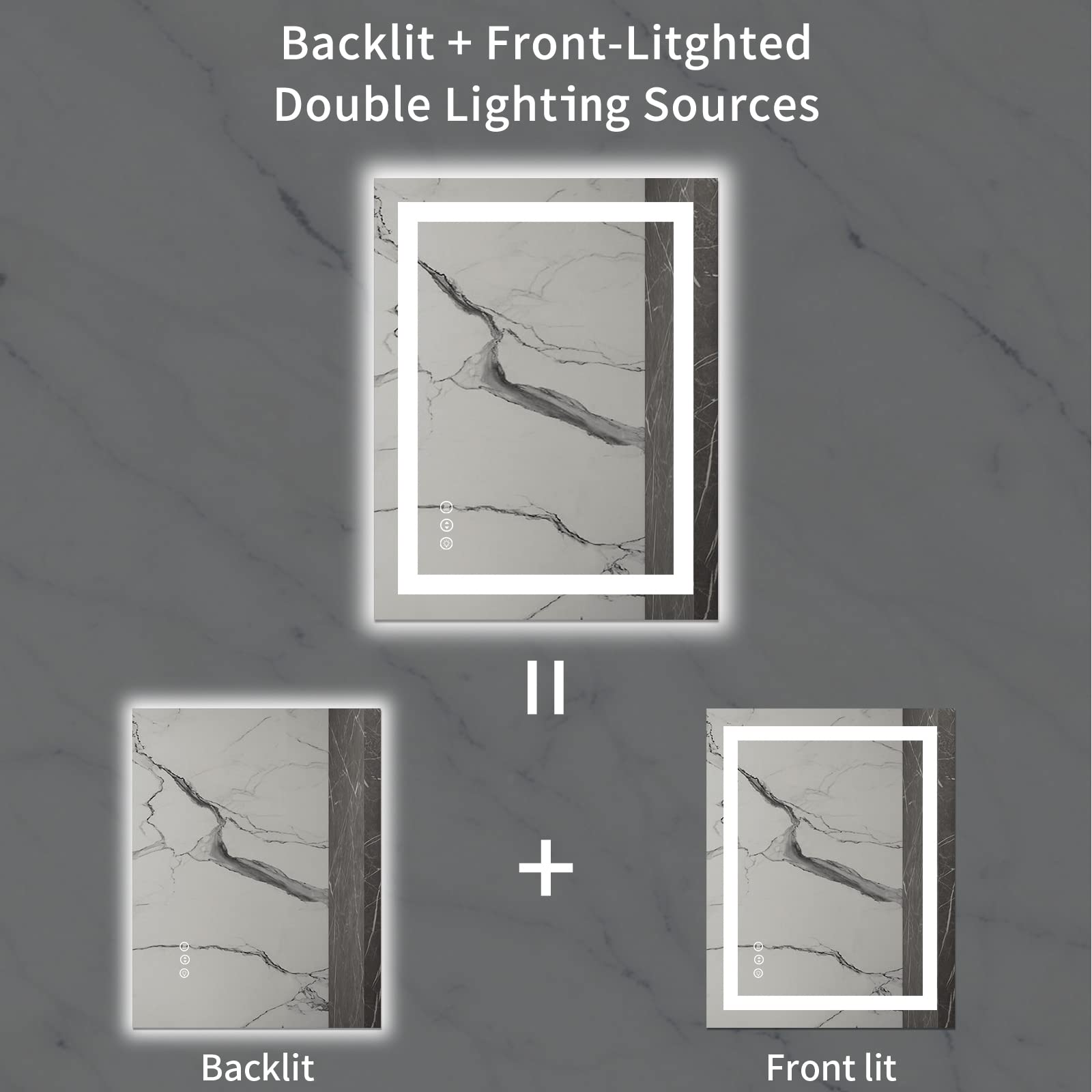 LOAAO 28X36 LED Bathroom Mirror with Lights  Anti-Fog  Dimmable  Backlit + Front Lit  Lighted Bathroom Vanity Mirror for Wall  Memory Function  Tempered Glass  Safe to Use  ETL Listed