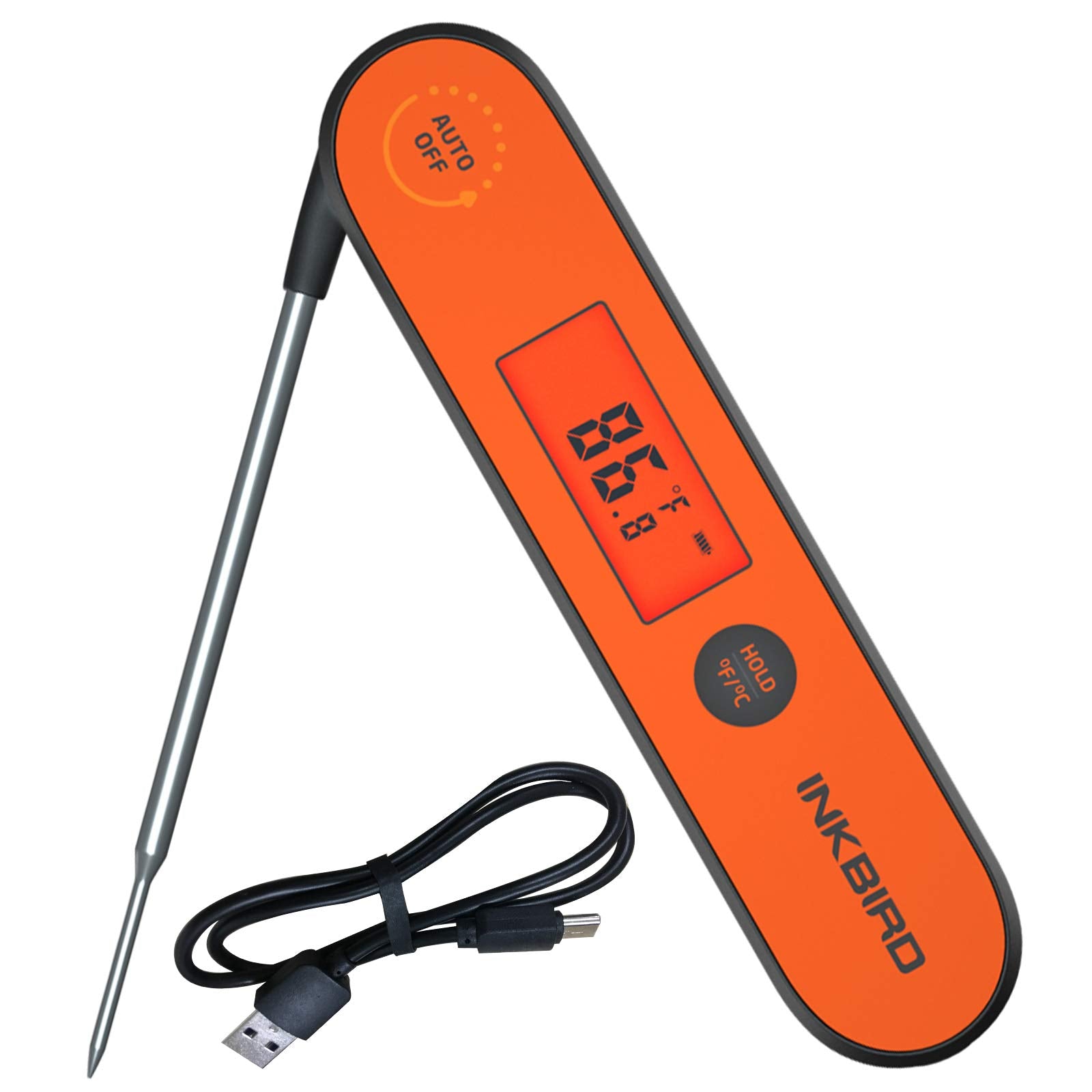 Inkbird Instant Read Meat Thermometer IHT-1P, Digital Waterproof Rechargeable Food Thermometer with Calibration, Magnet, Backlig