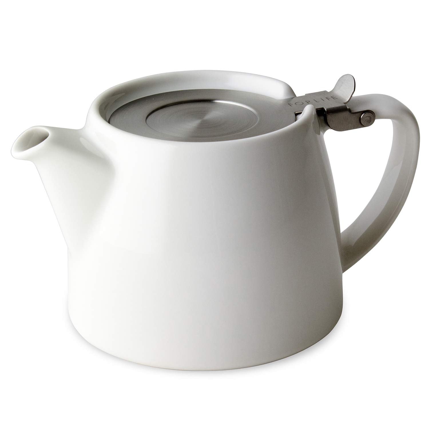 Forlife 509Wht Teapot, Ceramic, White, 13.5 fl oz (400 ml), For 2 Cups, Tea Strainer, Dishwasher Safe, Lid Wont Fall Off, Pour 