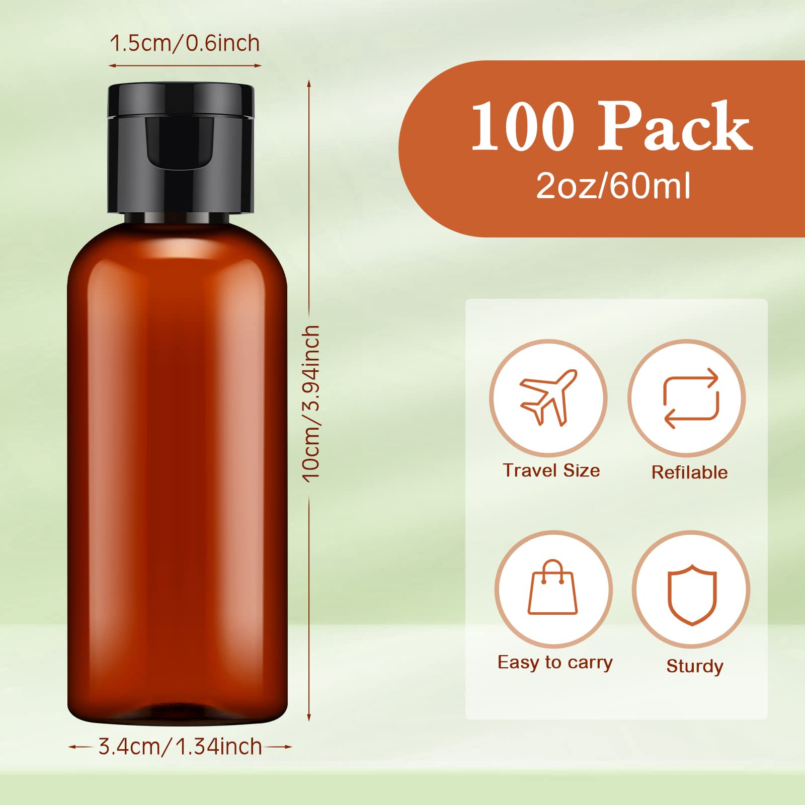 Eccliy 100 Pack 2 Oz Travel Bottles Plastic Bottles With Lids Travel Size Cover Cap Plastic Travel Size Bottles Refillable Dispe