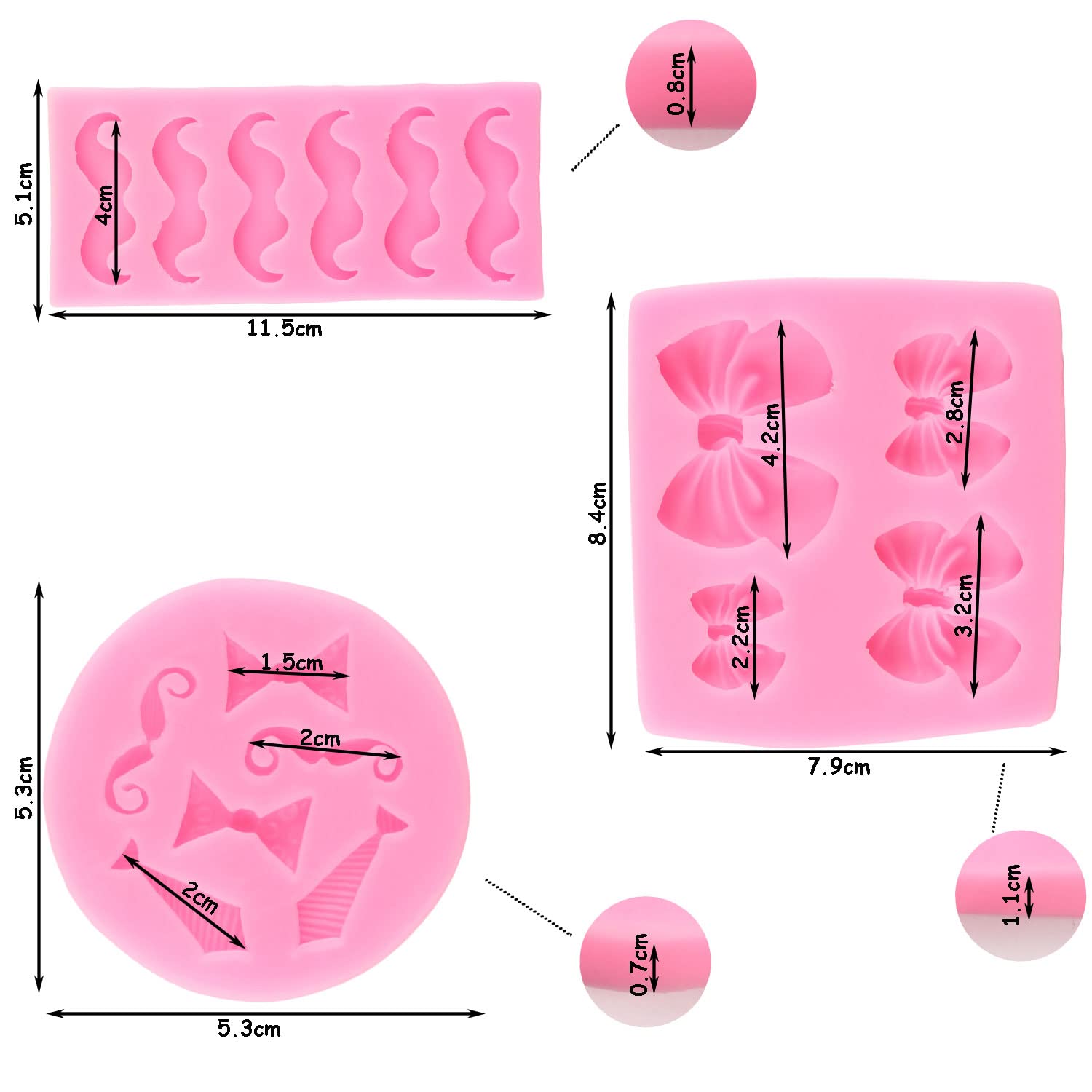Zixiang Little Man Themed Cupcake Decoration Mold Mini Mustache Silicone Mold Tie Mold Bow Fondant Mold For Birthday Cake Decora