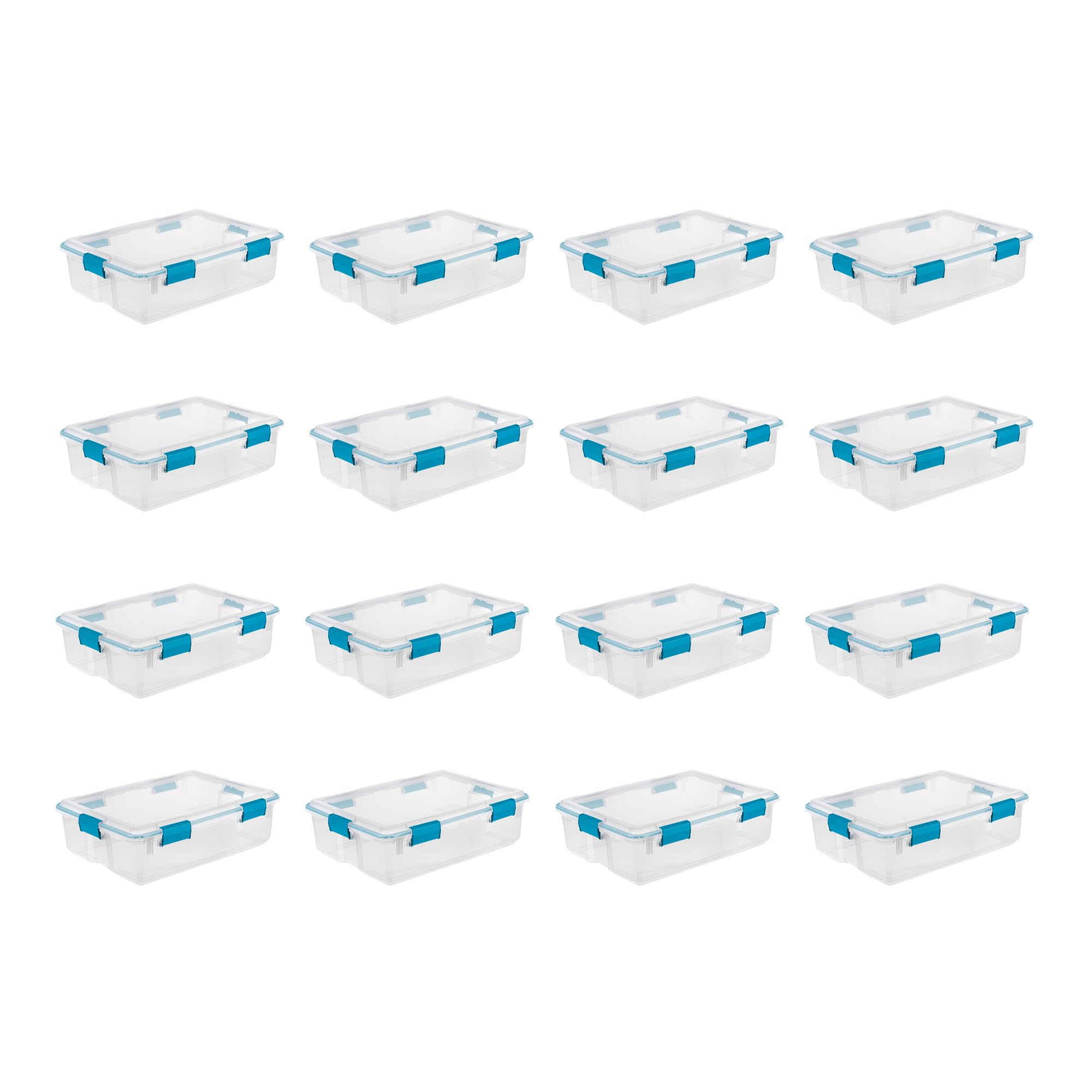 Sterilite Gasket Box, Stackable Storage Bin With Latching Lid, 37 Quart, 16 Pack