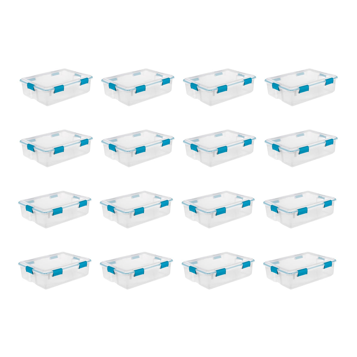 Sterilite Gasket Box, Stackable Storage Bin With Latching Lid, 37 Quart, 16 Pack