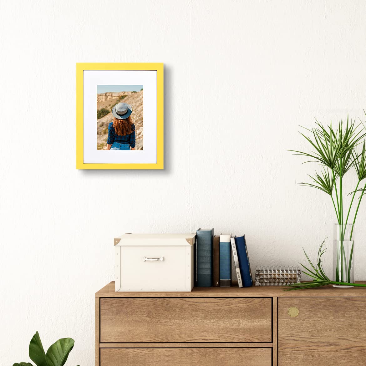 wyooxoo 8x10 Picture Frame Set of 2 Yellow Made of Solid Wood Photo Frames Display Pictures 5x7 with Mat or 8x10 Without Mat Col