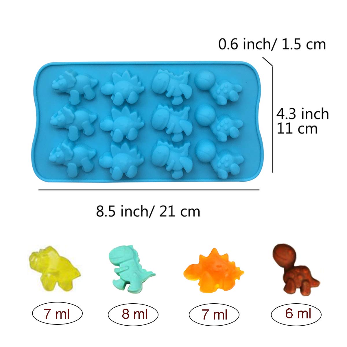 Krlifcsl Candy Molds Ice Cube Trays Chocolate Molds, Silicone Molds Including 3 Dinosaur For Making Ice, Jelly, Chocolate, Soap,