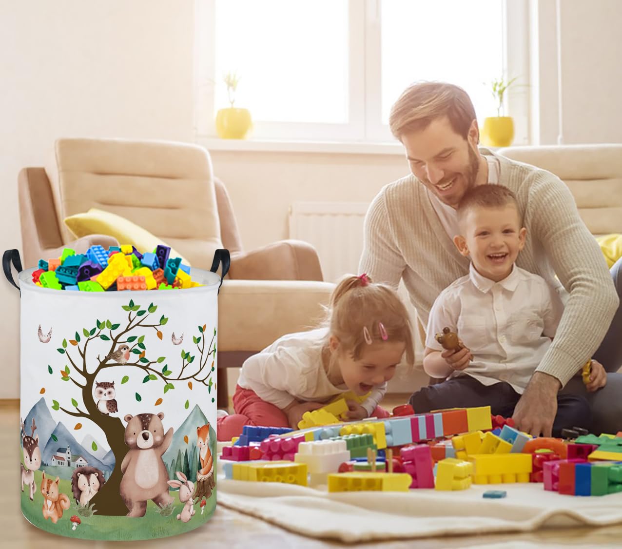 Ddbasket Kids Laundry Basket Animal Hamper For Nursery Woodland Hamper Cute Kids Storage Bin Organizer Room Decor For Home(Mount