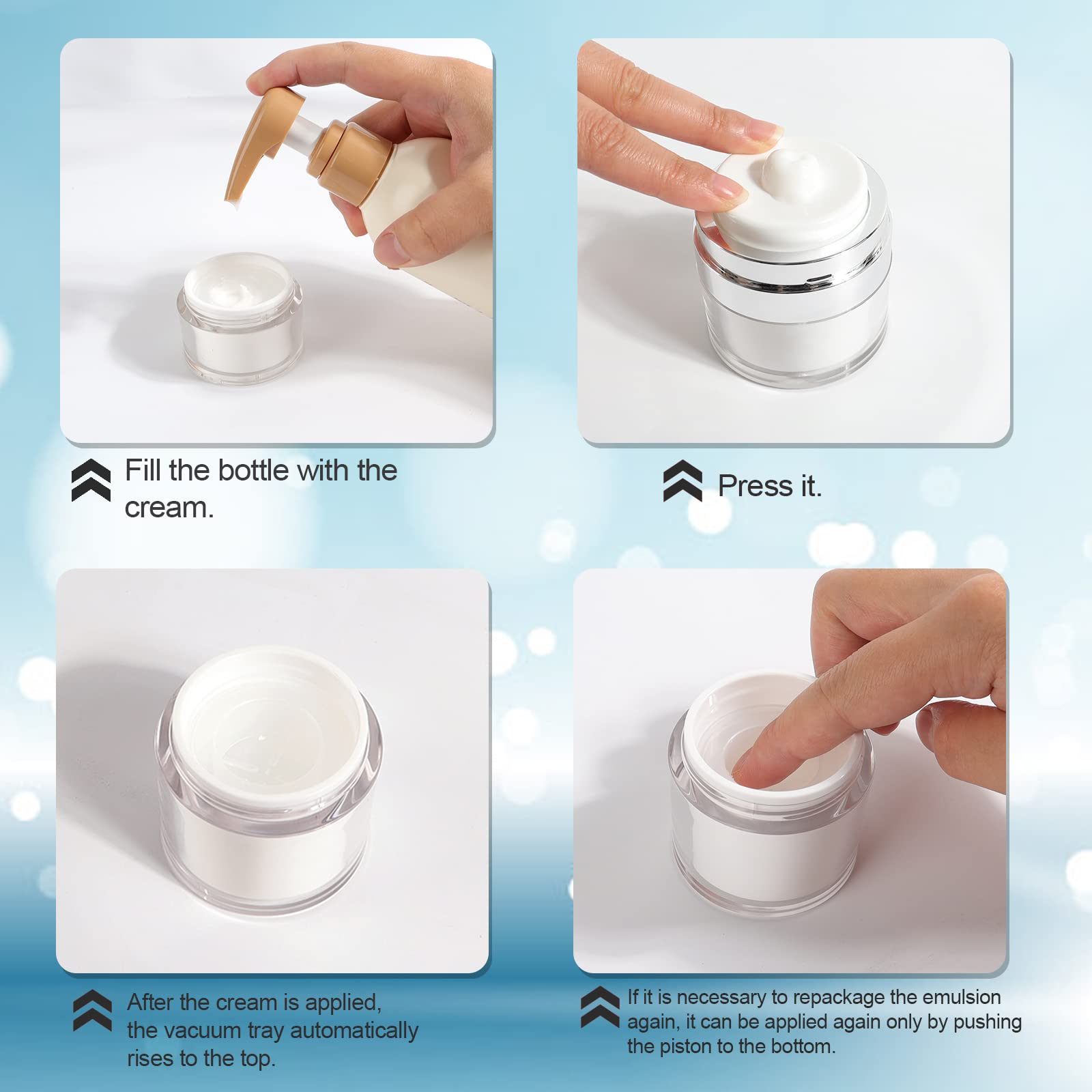 3Pack Airless Pump Jars Mixed(0.5Oz+1.0Oz+1.7Oz) Moisturizer Pump Dispenser Air Pump Container For Cream, Drunk Elephant Contain