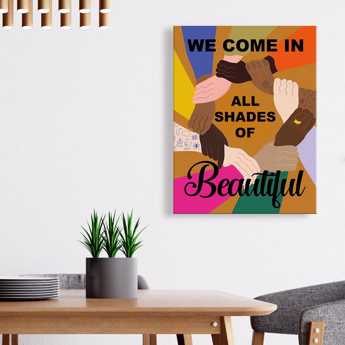 Listngbo We Come In Shape Of Beautiful Canvas Frame Wall Art,Diversity Equality Motivational Quote Canvas Print Ready To Hang Fo