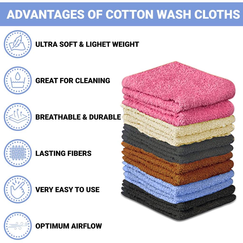 QUBA LINEN Wash Cloth Set - Pack of 24  100% Cotton - Flannel Face Cloths  Highly Absorbent and Soft Feel Fingertip Towels (12x12 Pack of 24)