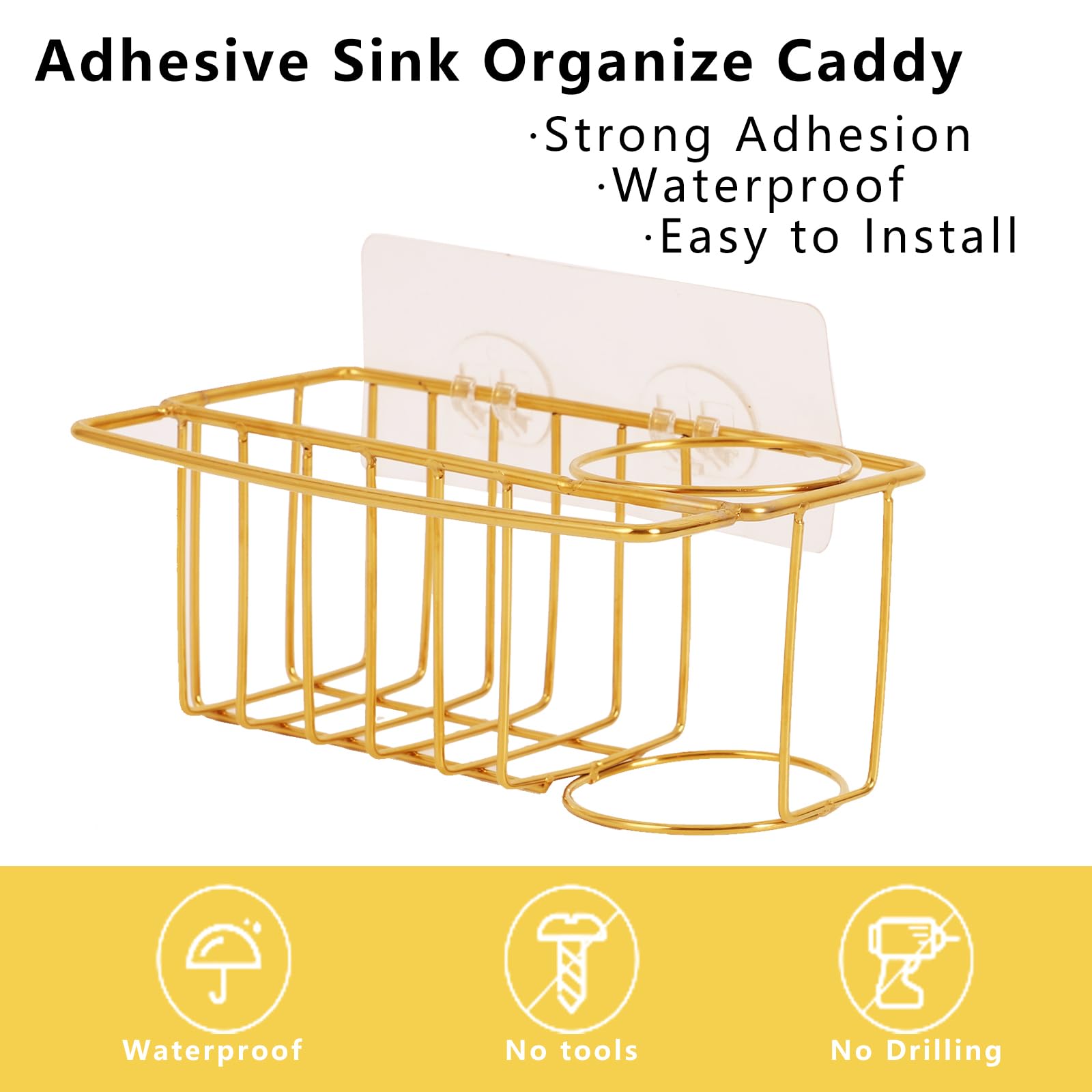 Blueden 3-In-1 Adhesive Sink Caddy Kitchen Sink Organizer,Stainless Steel Sponge And Brush Holder For Kitchen Sink,Suitable For